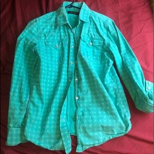 Platini jeans mens teal western shirt size small